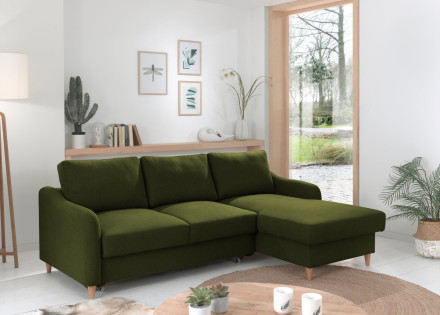 Canapé d'angle droit convertible avec coffre 4 places en tissu Will