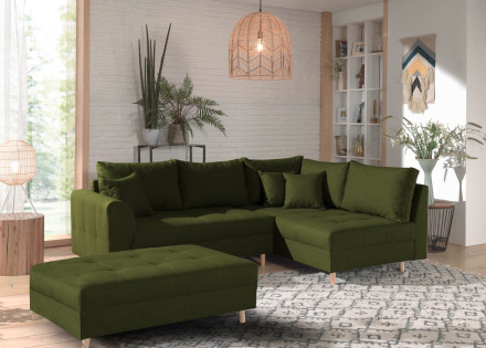 Canapé d'angle 4 places avec pouf d'appoint style scandinave Rune