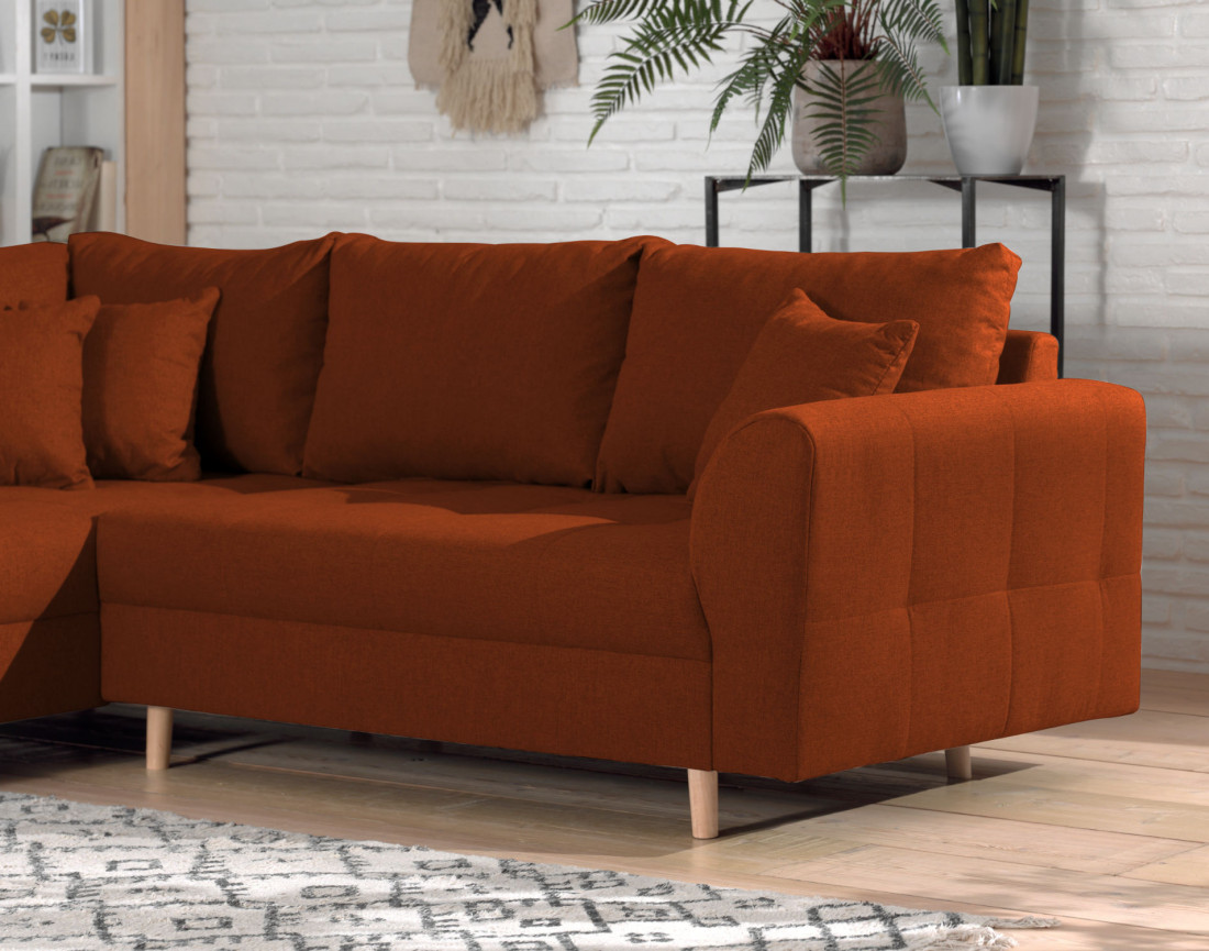 Canapé d'angle gauche Rune 4 places avec pouf style scandinave