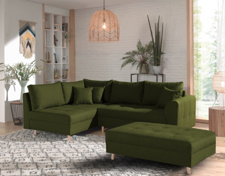 Canapé d'angle gauche Rune 4 places avec pouf style scandinave