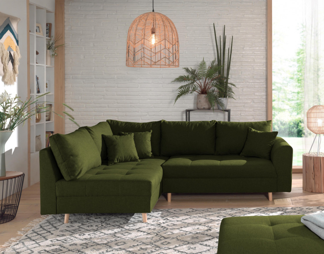 Canapé d'angle gauche Rune 4 places avec pouf style scandinave