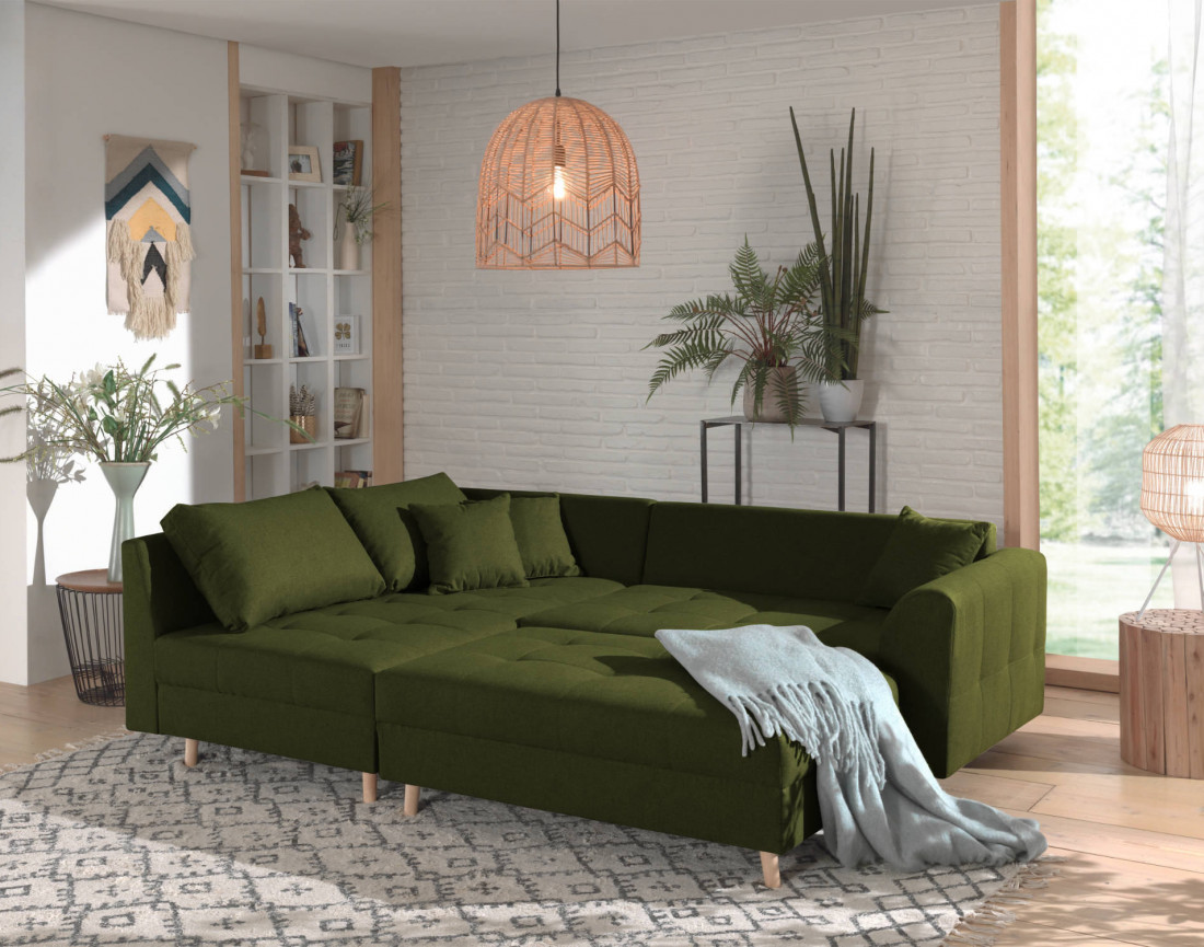 Canapé d'angle gauche Rune 4 places avec pouf style scandinave