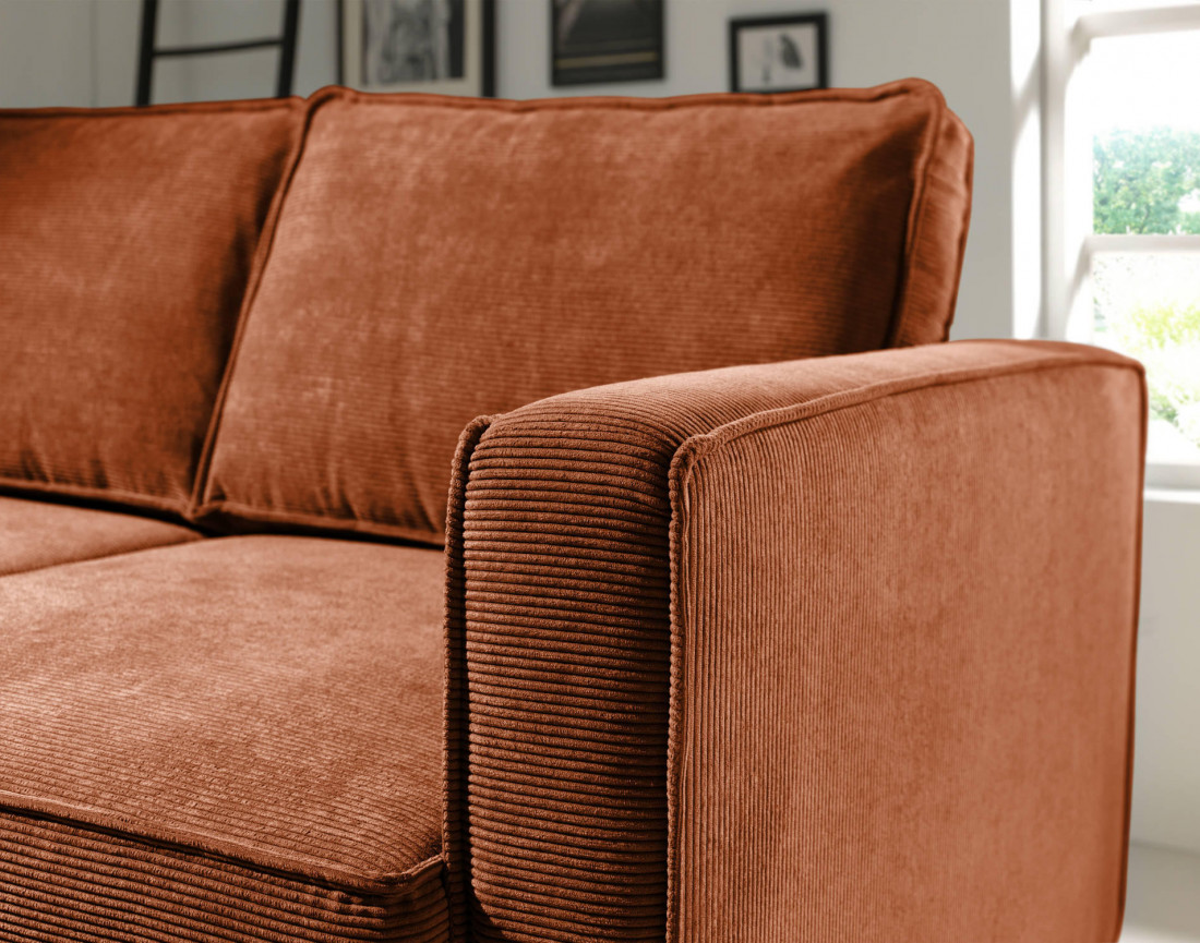 Canapé d'angle gauche convertible avec coffre 4 places en velours côtelé Jake