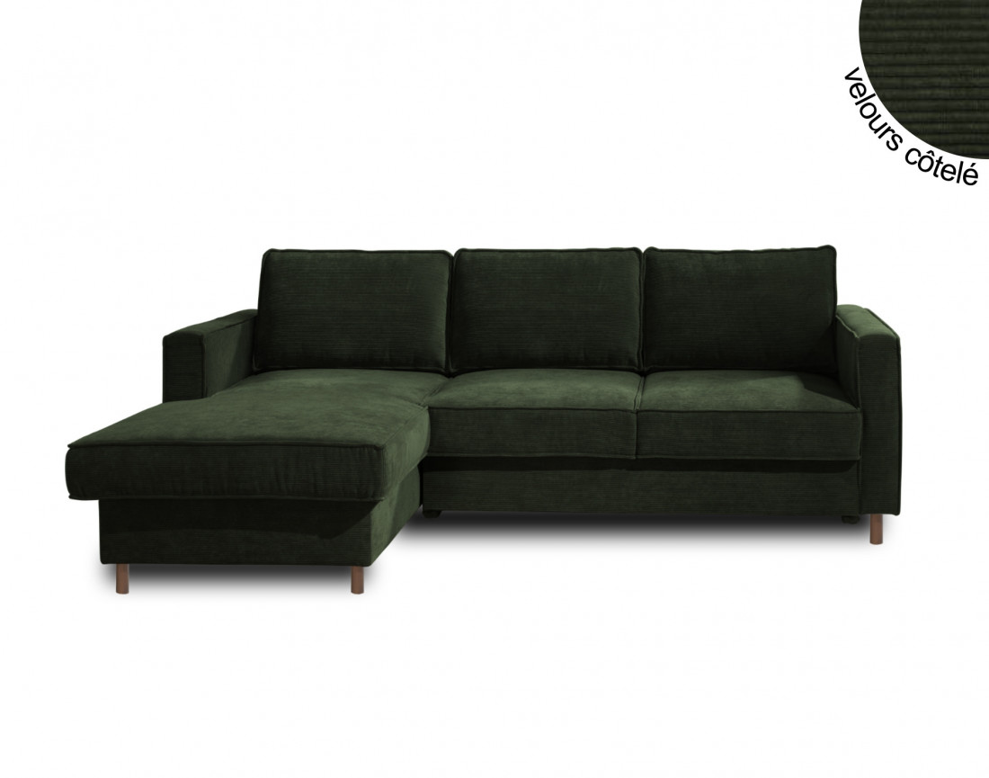 Canapé d'angle gauche convertible avec coffre 4 places en velours côtelé Jake