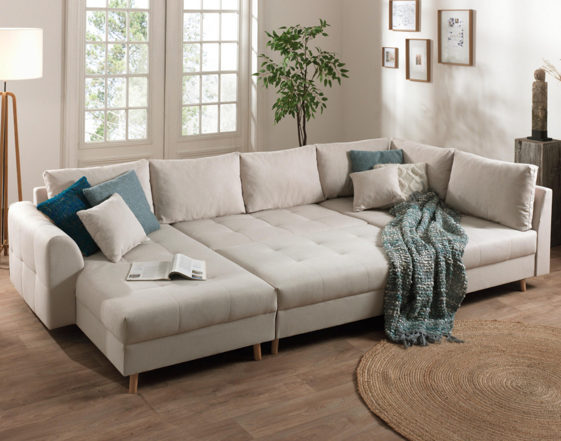 Canapé panoramique Rune 7 places style scandinave angle droit