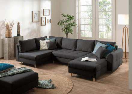 Canapé panoramique Rune 7 places avec pouf d'appoint style scandinave