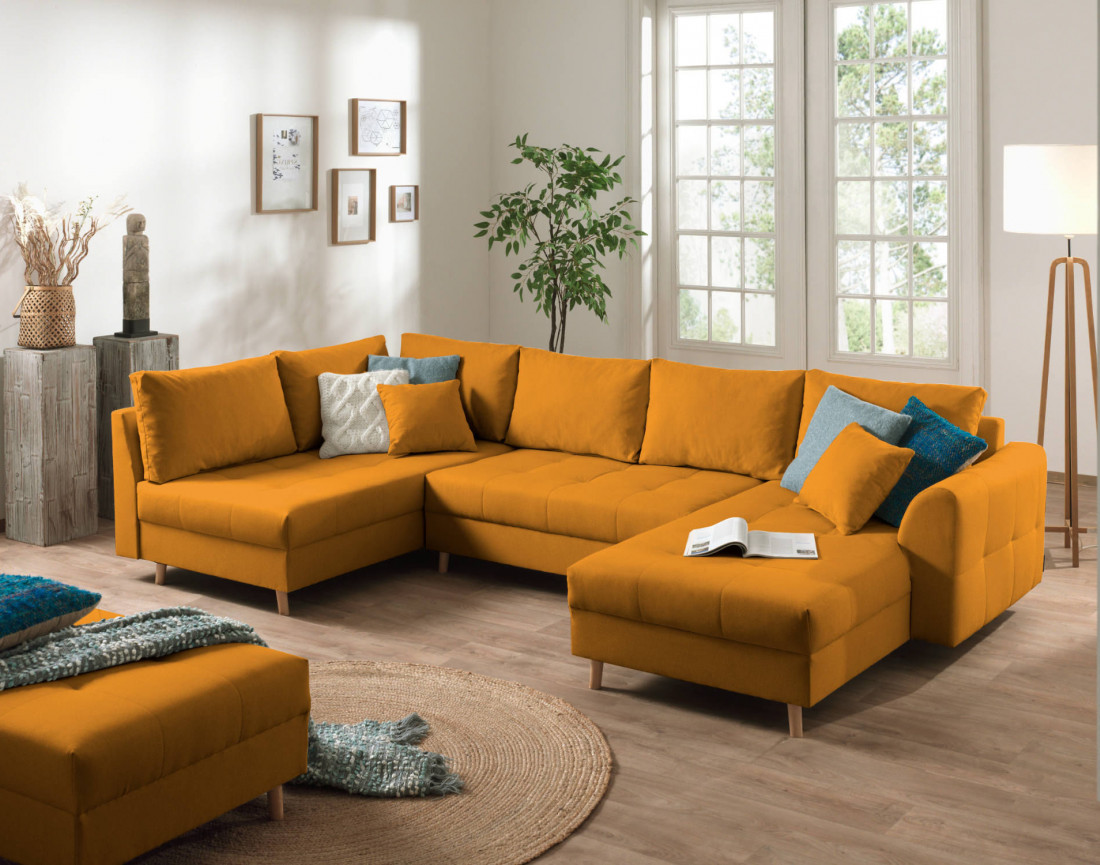 Canapé panoramique Rune 7 places avec pouf d'appoint style scandinave