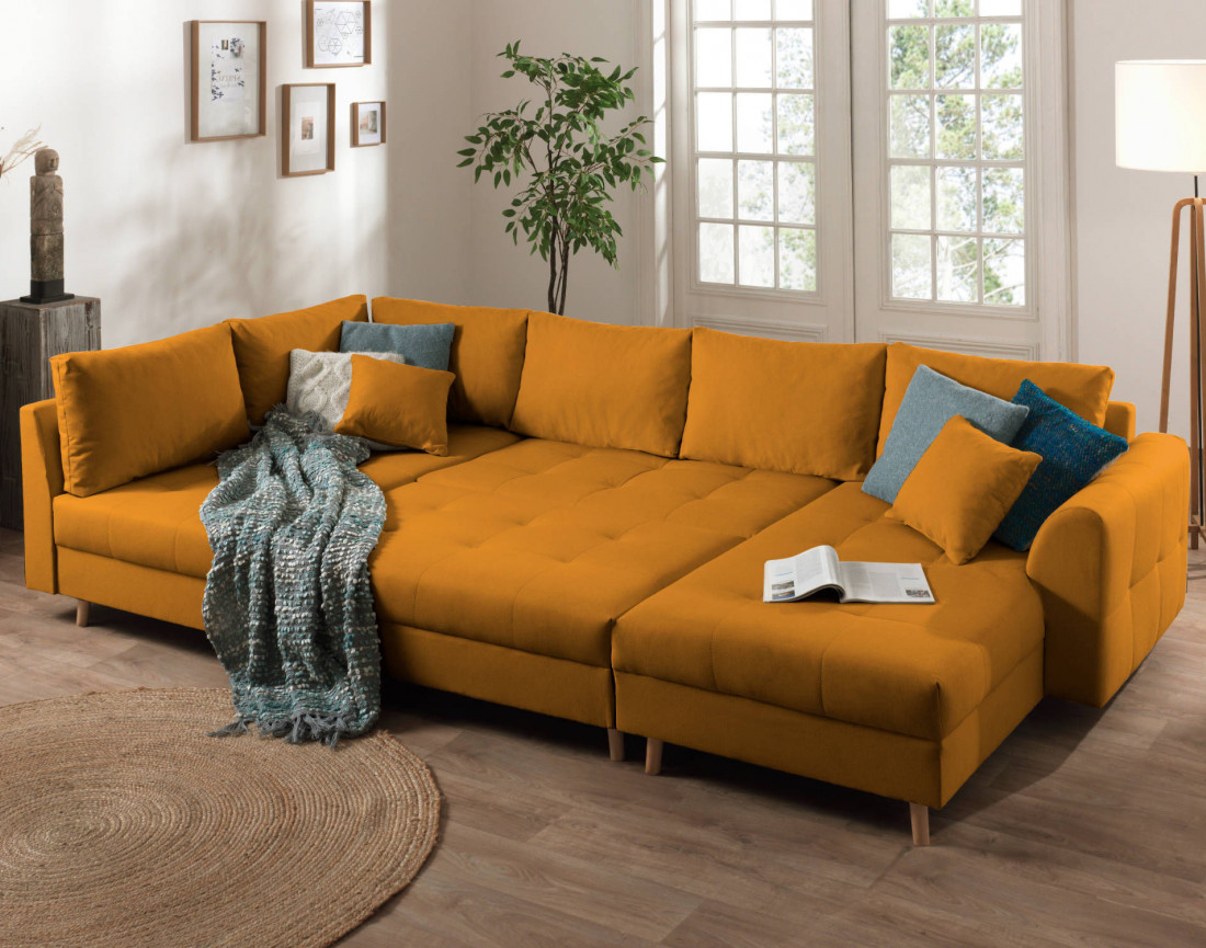 Canapé panoramique Rune 7 places avec pouf d'appoint style scandinave