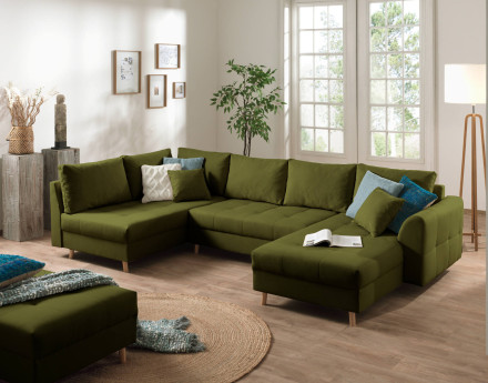 Canapé panoramique Rune 7 places avec pouf d'appoint style scandinave