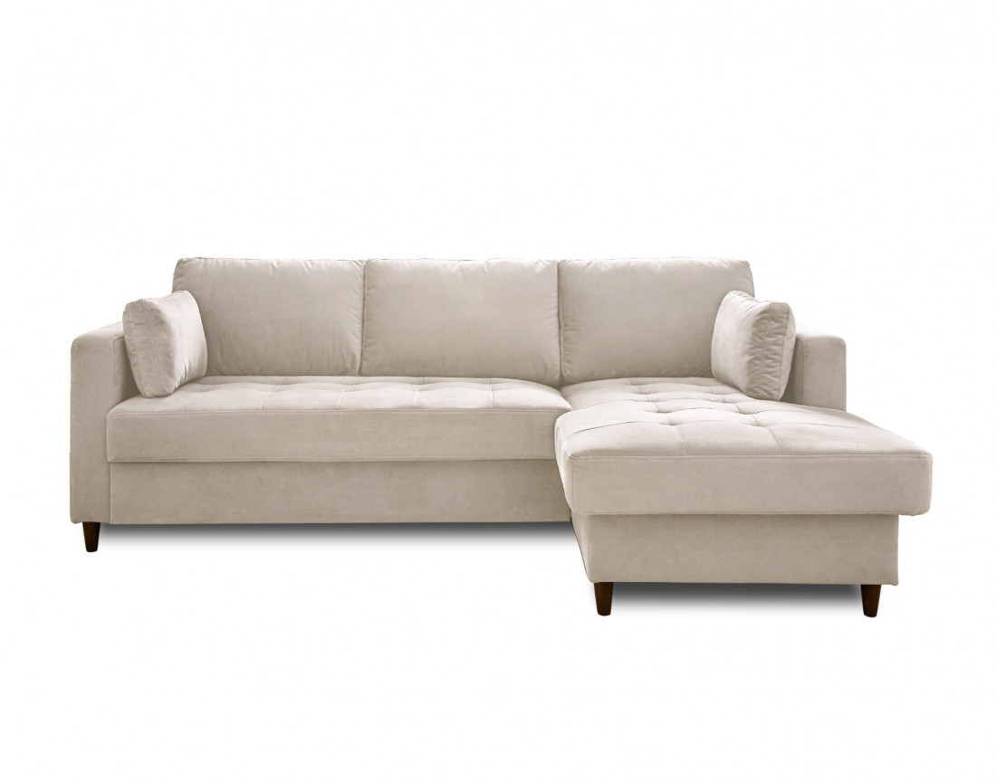 Canapé d'angle droit 4 places convertible avec coffre en velours Anna