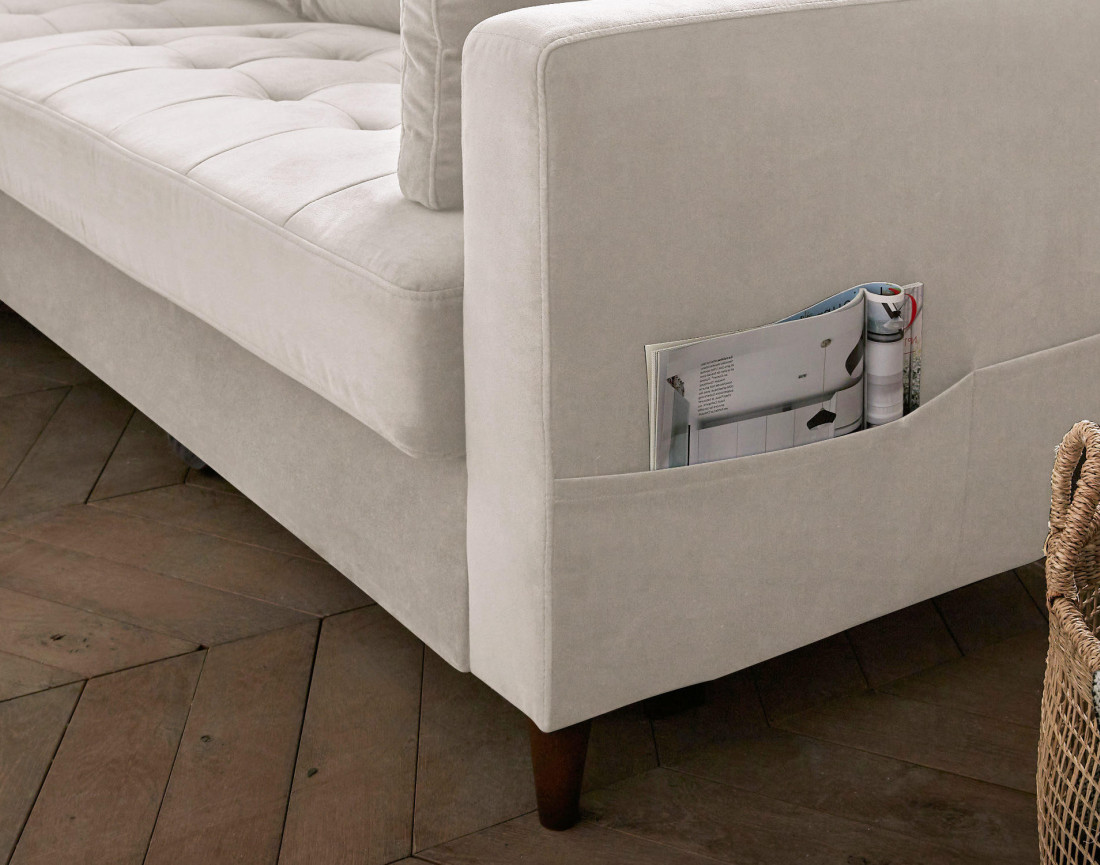 Canapé d'angle gauche 4 places convertible avec coffre en velours Anna Canapé d'angle gauche 4 places convertible avec coffre en velours Anna