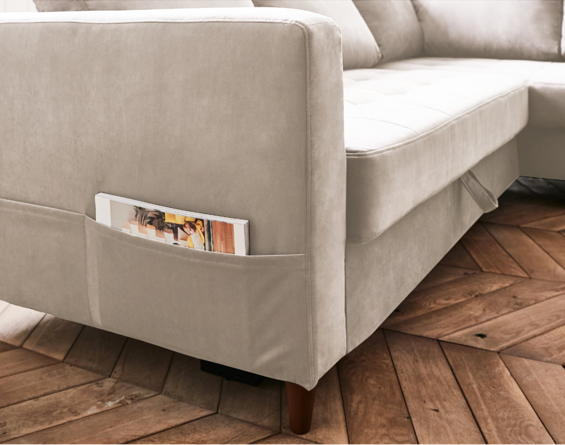 Canapé d'angle droit 5 places convertible en velours Anna Canapé d'angle droit 5 places convertible en velours Anna