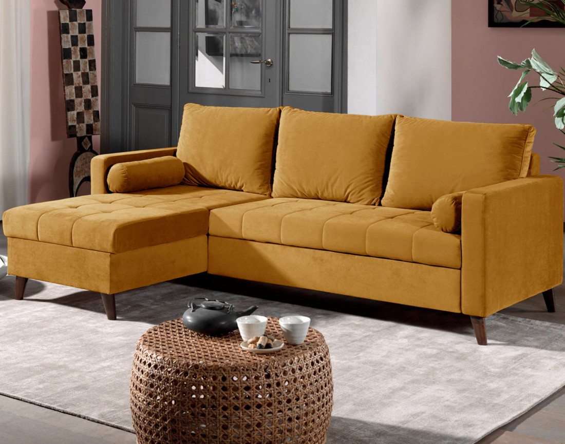 Polar - canapé d’angle réversible convertible en velours au design scandinave