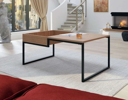 Tim – Table basse de style industriel en bois et avec un cadre en métal noir (105 x 66 cm)