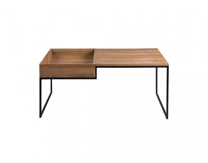 Tim – Table basse de style industriel en bois et avec un cadre en métal noir (105 x 66 cm)