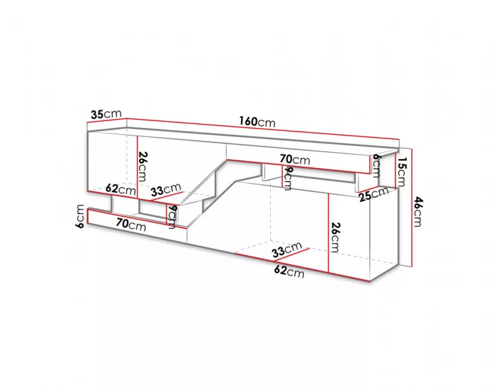 PITT – Meuble TV de style industriel avec deux armoires de rangement (160x46x35 cm)