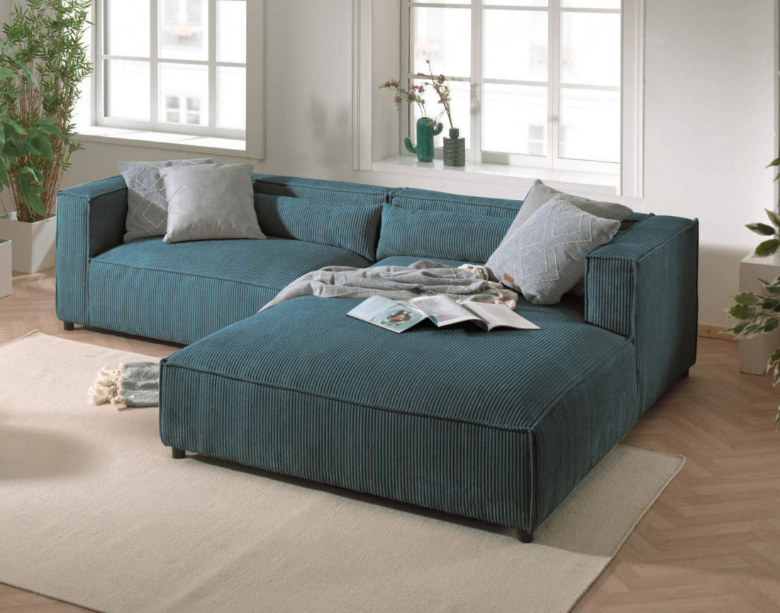 Ela - canapé d'angle droit 4 places en velours côtelé - style contemporain