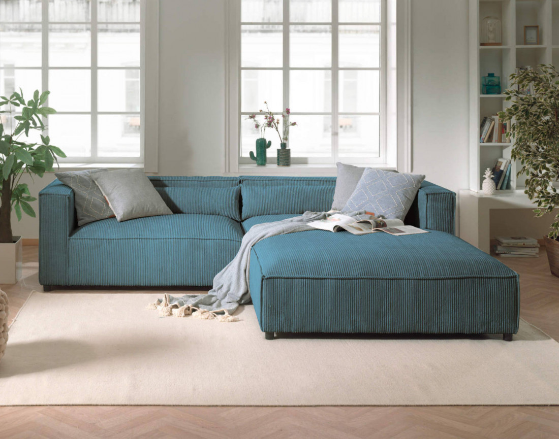 Ela - canapé d'angle droit 4 places en velours côtelé - style contemporain