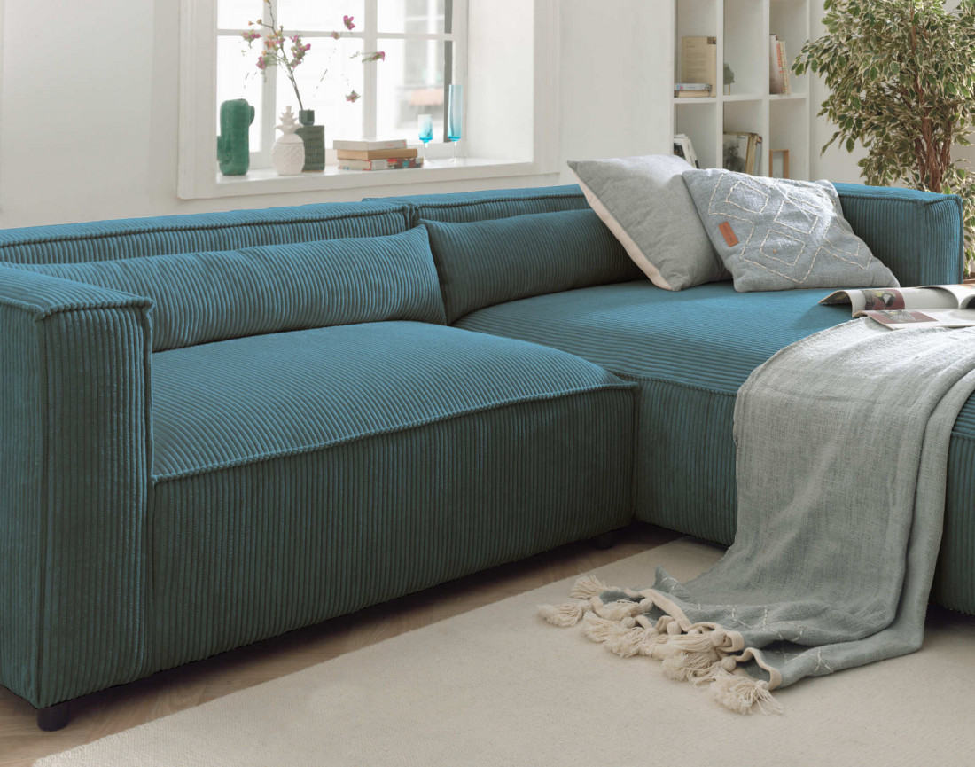 Ela - canapé d'angle droit 4 places en velours côtelé - style contemporain