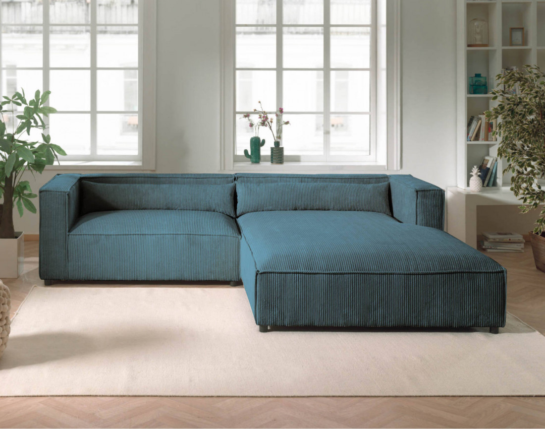 Ela - canapé d'angle droit 4 places en velours côtelé - style contemporain