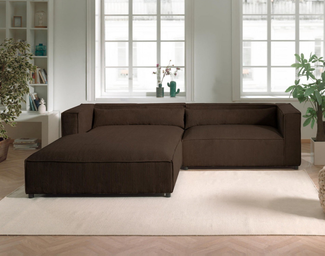 Ela - canapé d'angle gauche 4 places - en velours côtelé - style contemporain