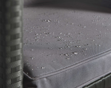 Fira - Salon de jardin encastrable 12 places - en résine tressée - Noir avec coussins gris + housse de protection