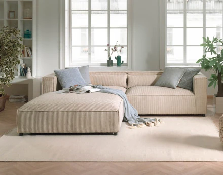 Ela - canapé d'angle gauche 4 places - en velours côtelé - style contemporain