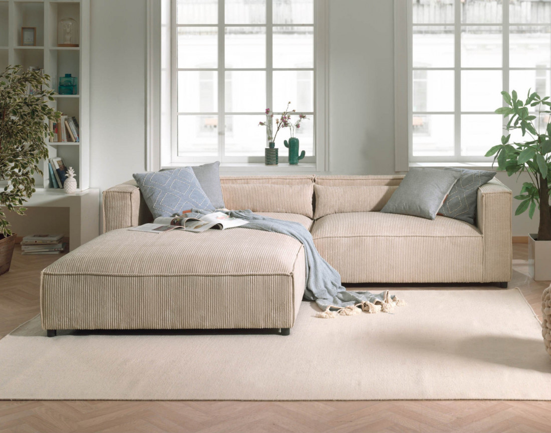 Ela - canapé d'angle gauche 4 places - en velours côtelé - style contemporain