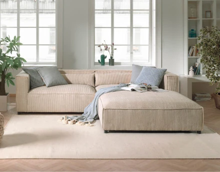 Ela - canapé d'angle droit 4 places en velours côtelé - style contemporain