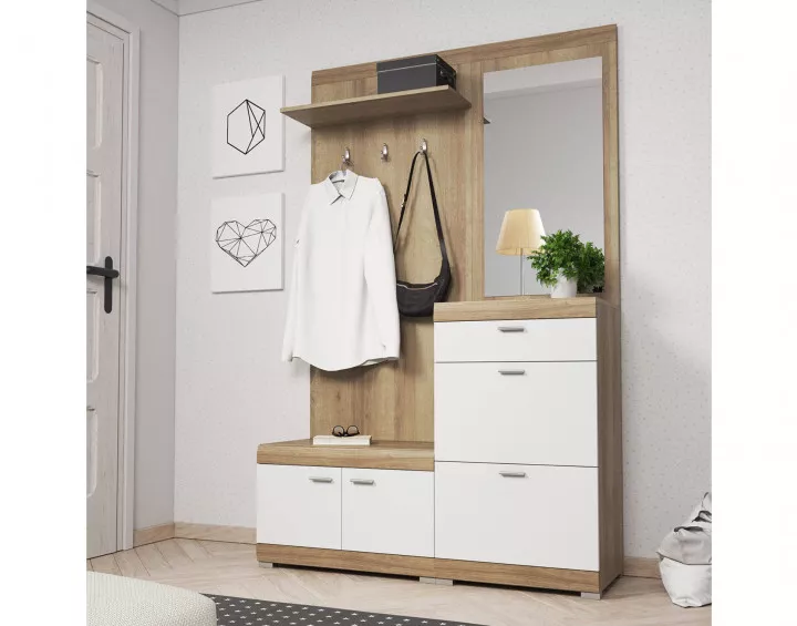 Thea - Meuble d'entrée bois et blanc - 135 cm - style scandinave