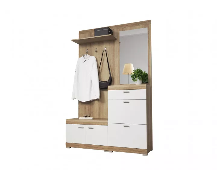 Thea - Meuble d'entrée bois et blanc - 135 cm - style scandinave