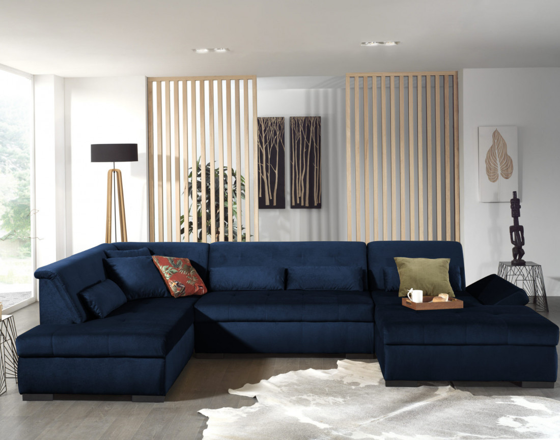 Canapé panoramique d'angle gauche 7 places XXL en velours Vermont