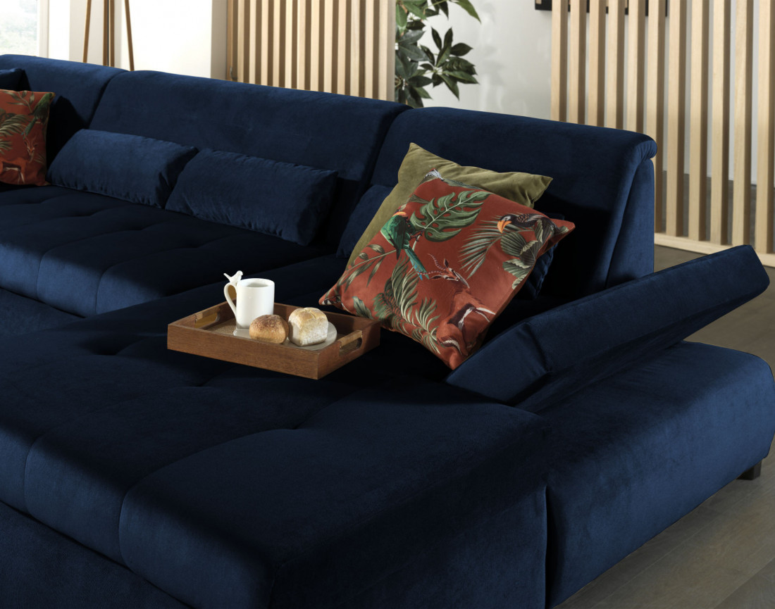 Canapé panoramique d'angle gauche 7 places XXL en velours Vermont