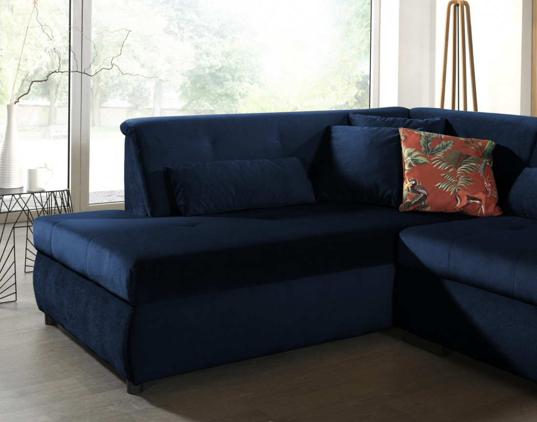 Canapé panoramique d'angle gauche 7 places XXL en velours Vermont