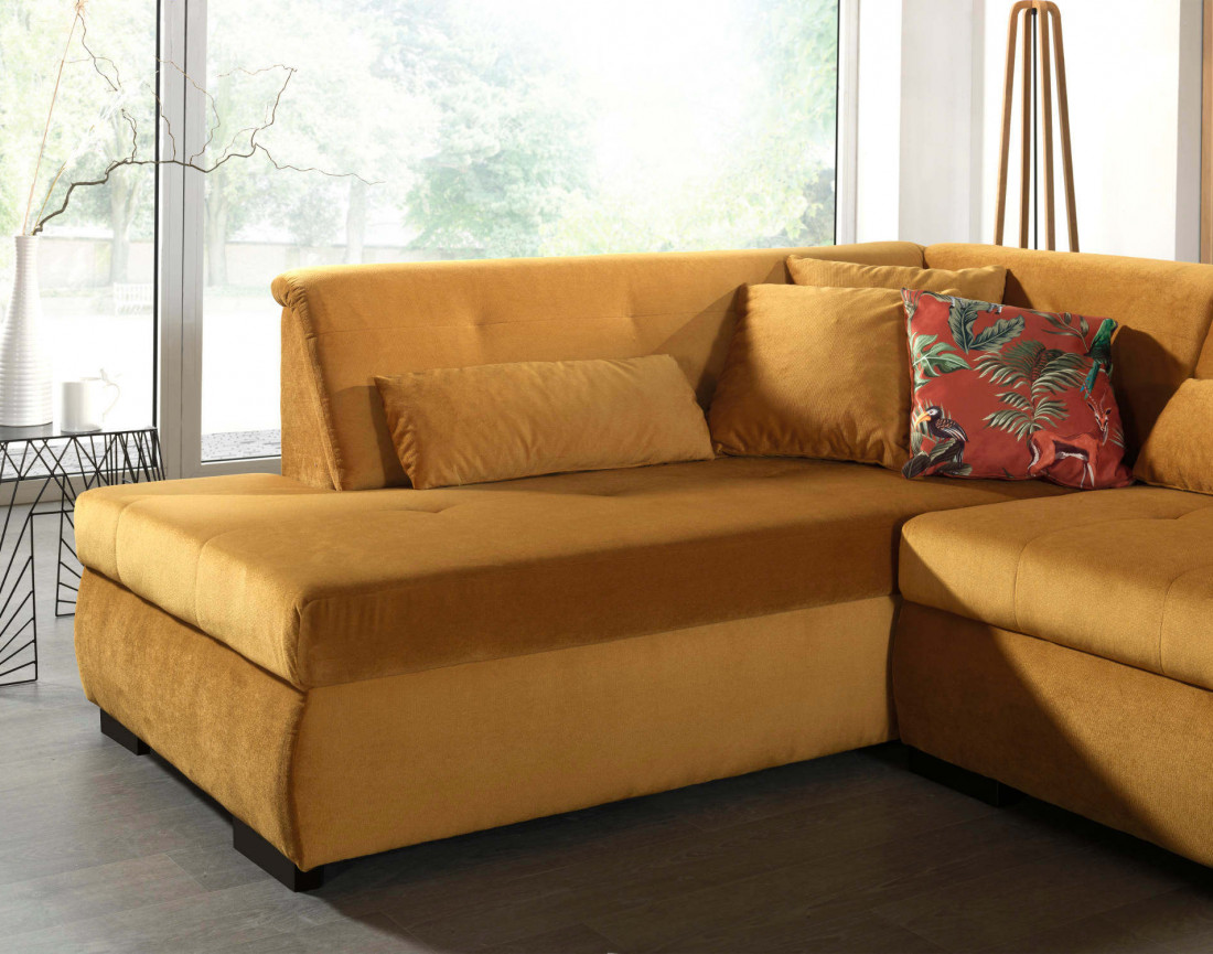 Canapé panoramique d'angle gauche 7 places XXL en velours Vermont