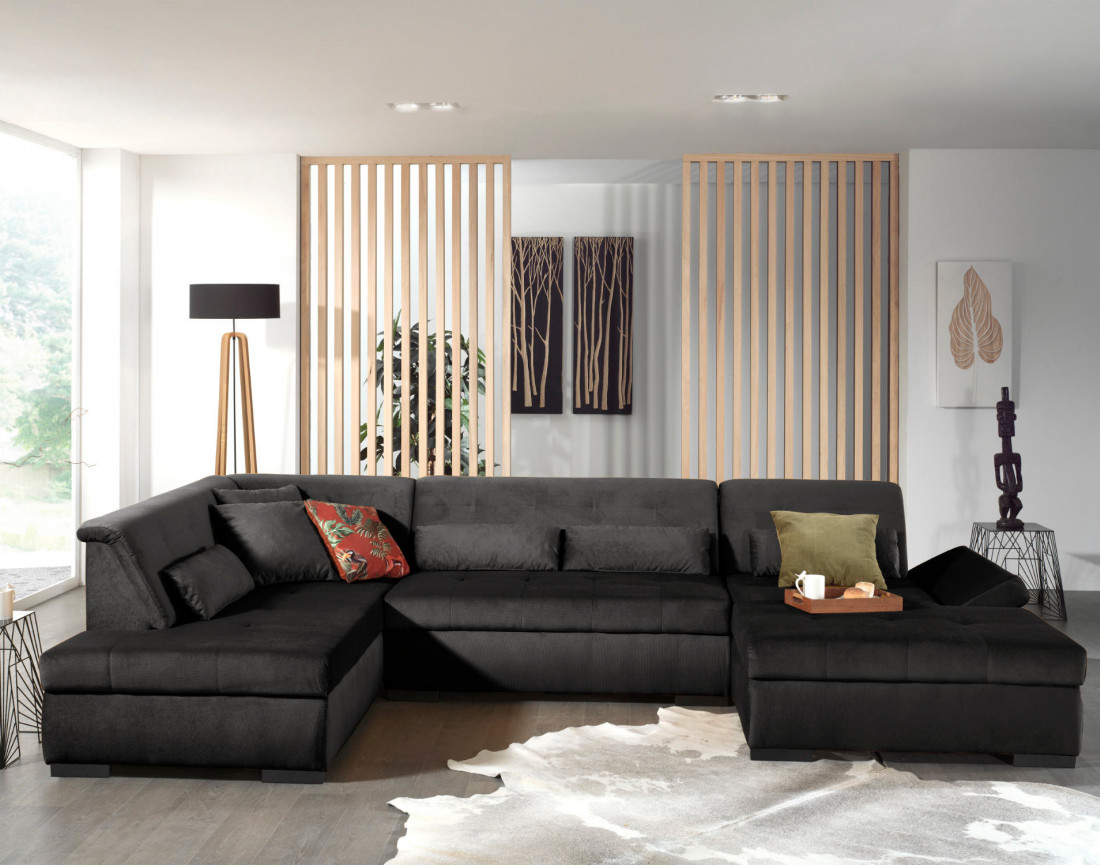 Canapé panoramique d'angle gauche 7 places XXL en velours Vermont