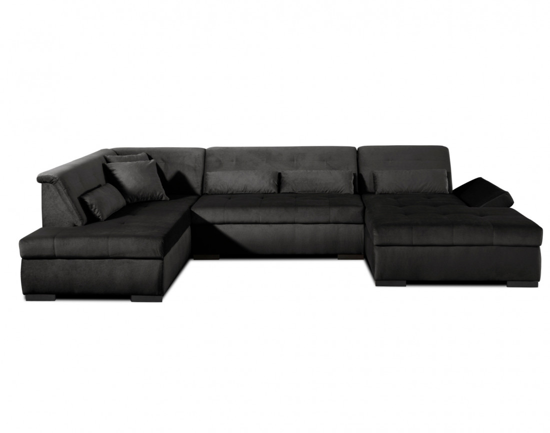 Canapé panoramique d'angle gauche 7 places XXL en velours Vermont