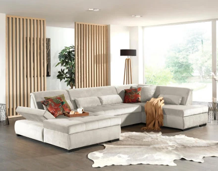 Canapé panoramique d'angle droit 7 places XXL en velours Vermont