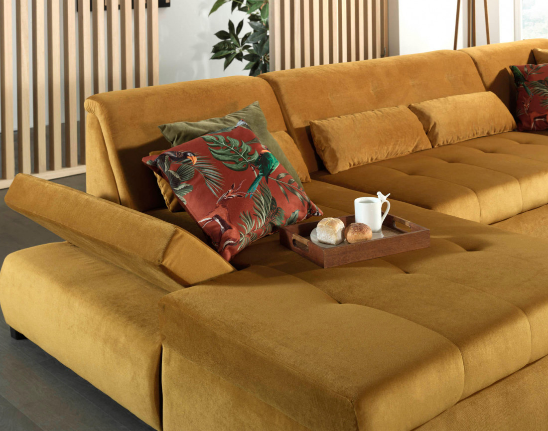 Canapé panoramique d'angle droit 7 places XXL en velours Vermont