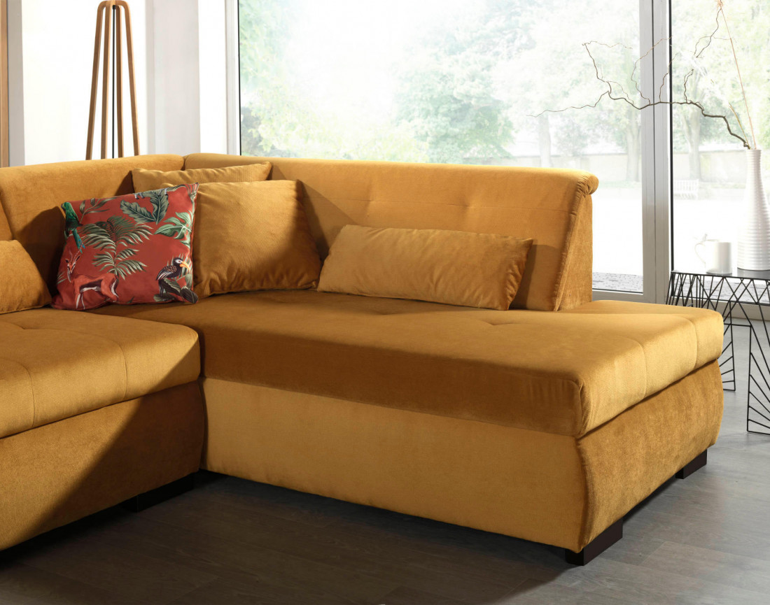 Canapé panoramique d'angle droit 7 places XXL en velours Vermont