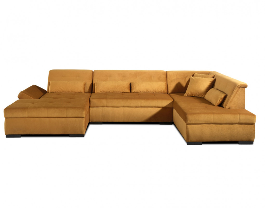 Canapé panoramique d'angle droit 7 places XXL en velours Vermont