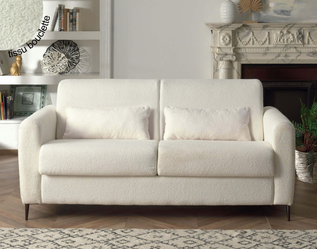 Canapé OWEN 3 places convertible express quotidien en tissu bouclette | Best Mobilier