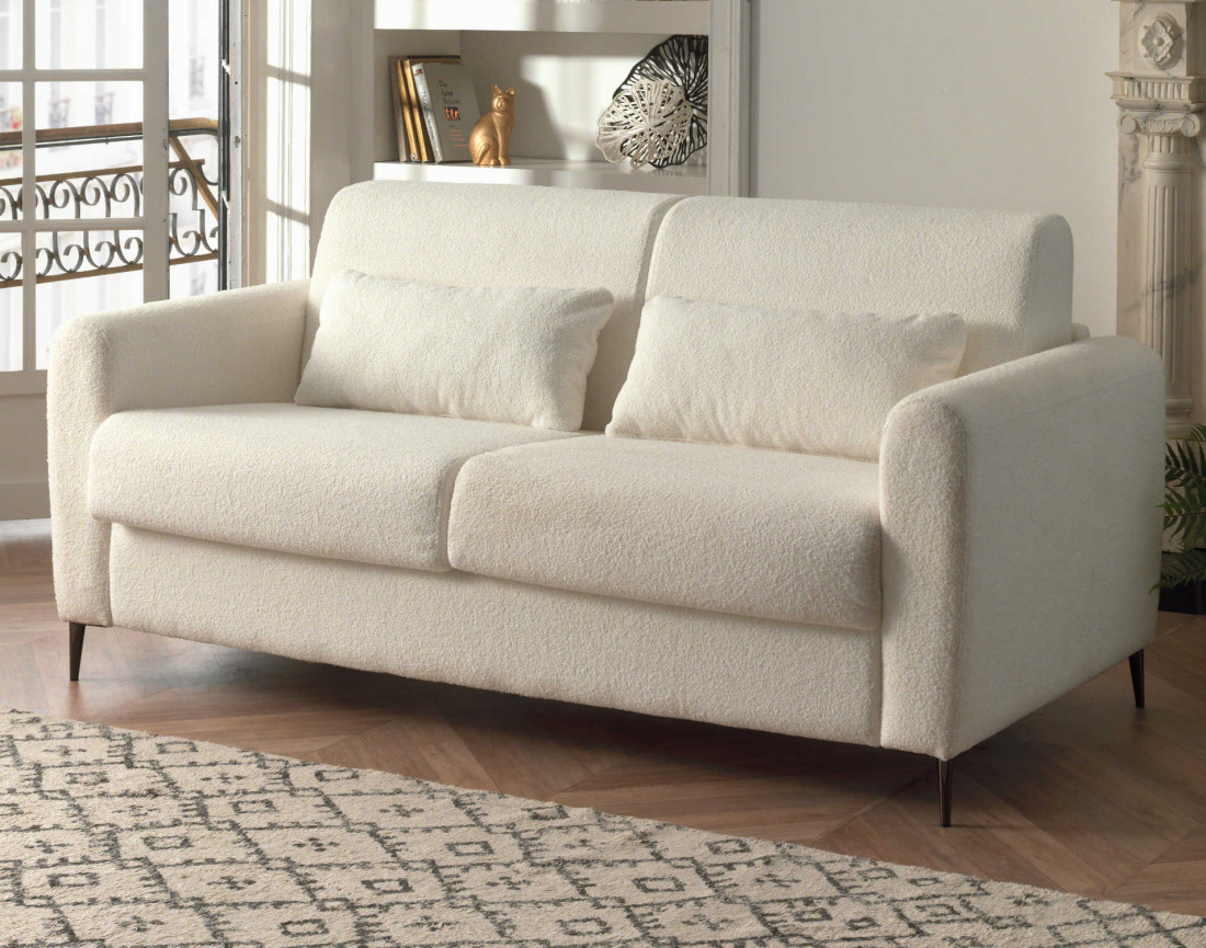 Canapé OWEN 3 places convertible express quotidien en tissu bouclette | Best Mobilier