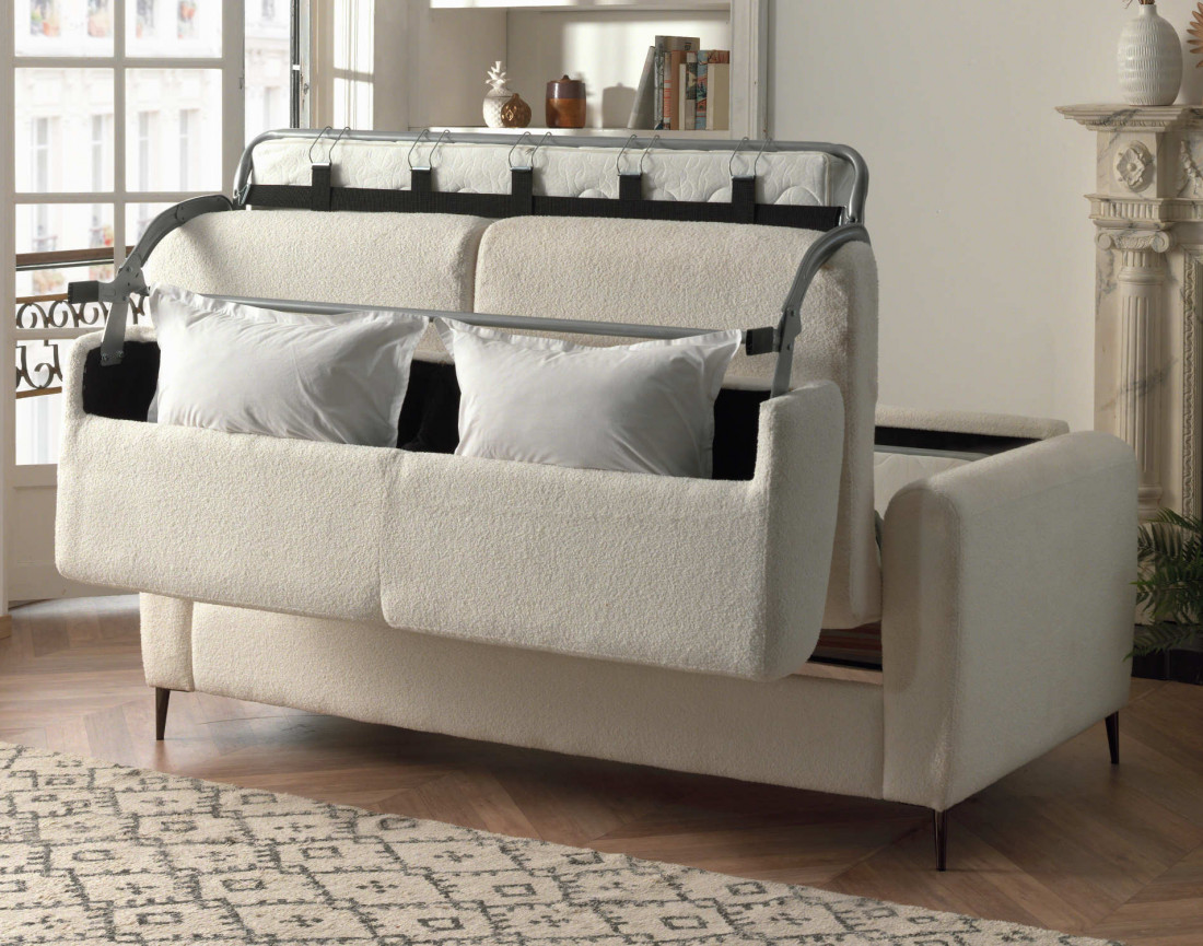 Canapé OWEN 3 places convertible express quotidien en tissu bouclette | Best Mobilier