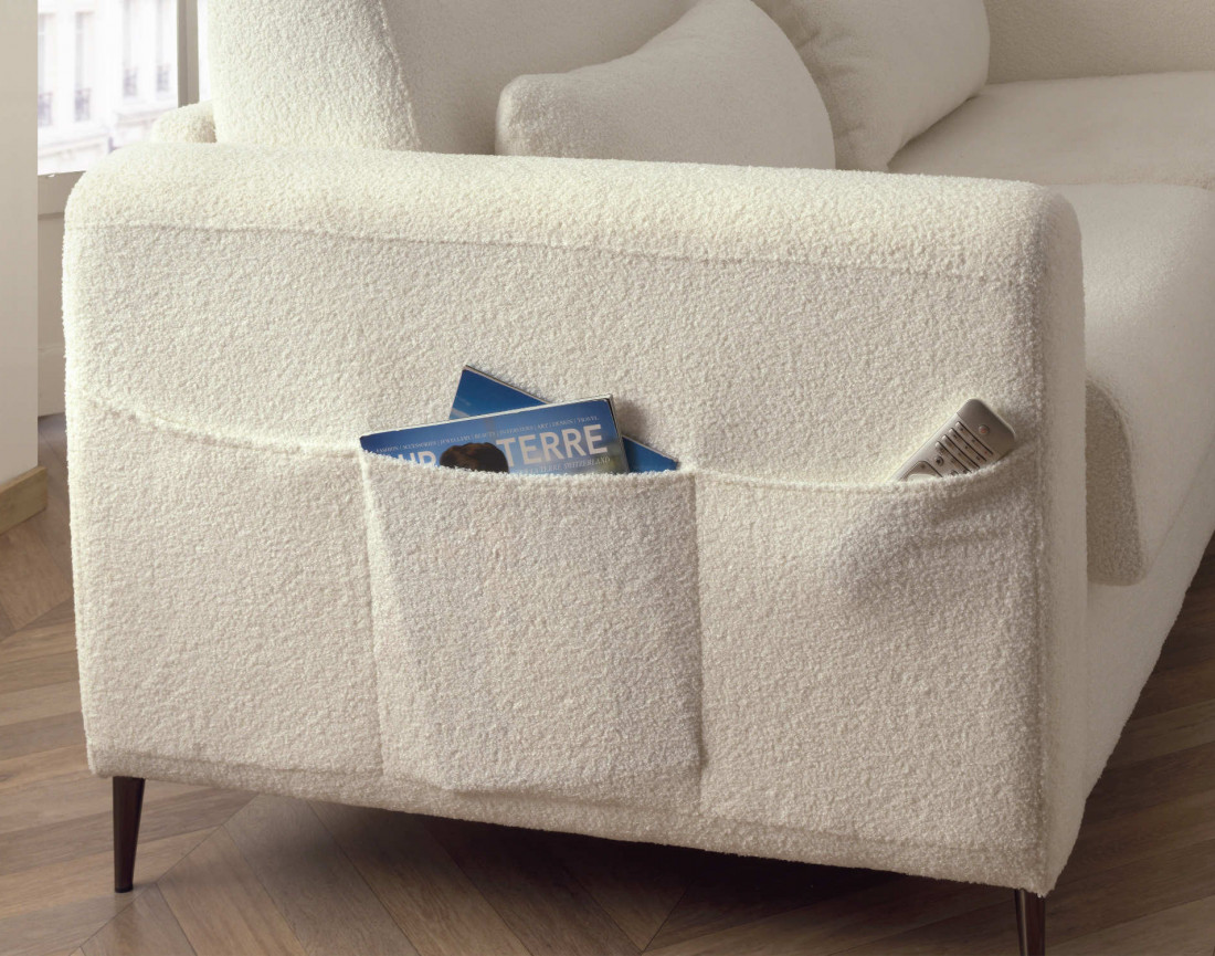 Canapé OWEN 3 places convertible express quotidien en tissu bouclette | Best Mobilier