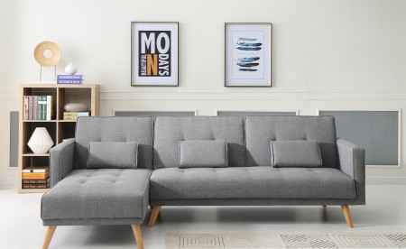 SCANDINAVE - Canapé d'angle réversible convertible - 267x151x88cm - Gris clair SCANDINAVE - Canapé d'angle réversible convertible - 267x151x88cm - Gris clair