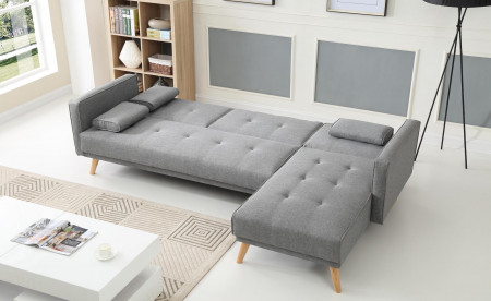 SCANDINAVE - Canapé d'angle réversible convertible - 267x151x88cm - Gris clair SCANDINAVE - Canapé d'angle réversible convertible - 267x151x88cm - Gris clair