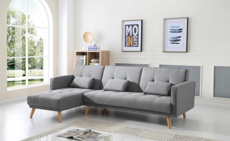 SCANDINAVE - Canapé d'angle réversible convertible - 267x151x88cm - Gris clair SCANDINAVE - Canapé d'angle réversible convertible - 267x151x88cm - Gris clair