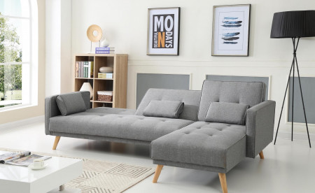SCANDINAVE - Canapé d'angle réversible convertible - 267x151x88cm - Gris clair SCANDINAVE - Canapé d'angle réversible convertible - 267x151x88cm - Gris clair