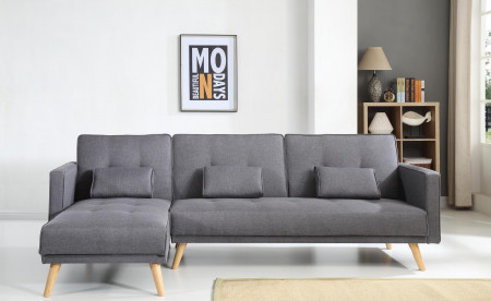 SCANDINAVE - Canapé d'angle réversible convertible - 267x151x88cm - Gris foncé SCANDINAVE - Canapé d'angle réversible convertible - 267x151x88cm - Gris foncé